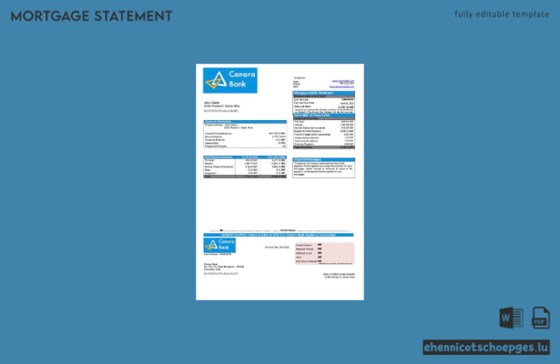 India Canara Bank Hypothekenabrechnung Word- und PDF-Beispielvorschau